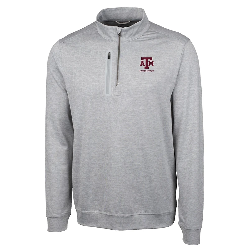 Men's Cutter & Buck Gray Texas A&M Aggies Alumni Logo Stealth Heathered Quarter-Zip Pullover Top