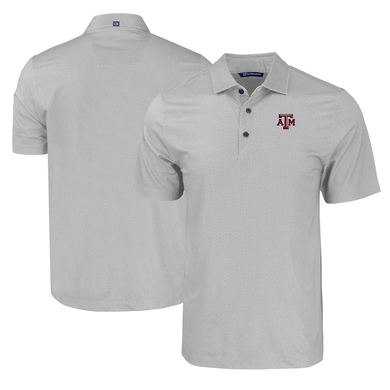Polo Cutter & Buck pour homme, gris, Texas A&M Aggies, imprimé géométrique ton sur écologique Pike, en tissu recyclé extensible.