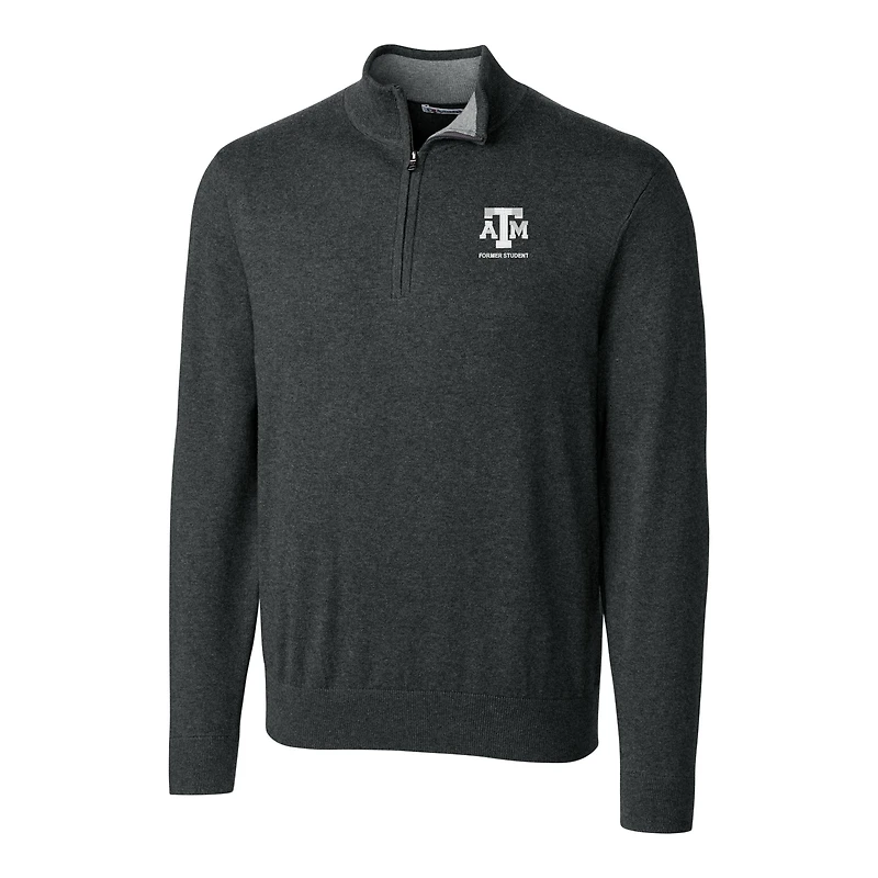 Men's Cutter & Buck  Heather Charcoal Texas A&M Aggies Alumni Logo Lakemont Tri-Blend Quarter-Zip Pullover Sweater