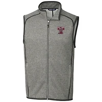 Men's Cutter & Buck Heather Gray Texas A&M Aggies Big Tall Mainsail Sweater-Knit Full-Zip Vest