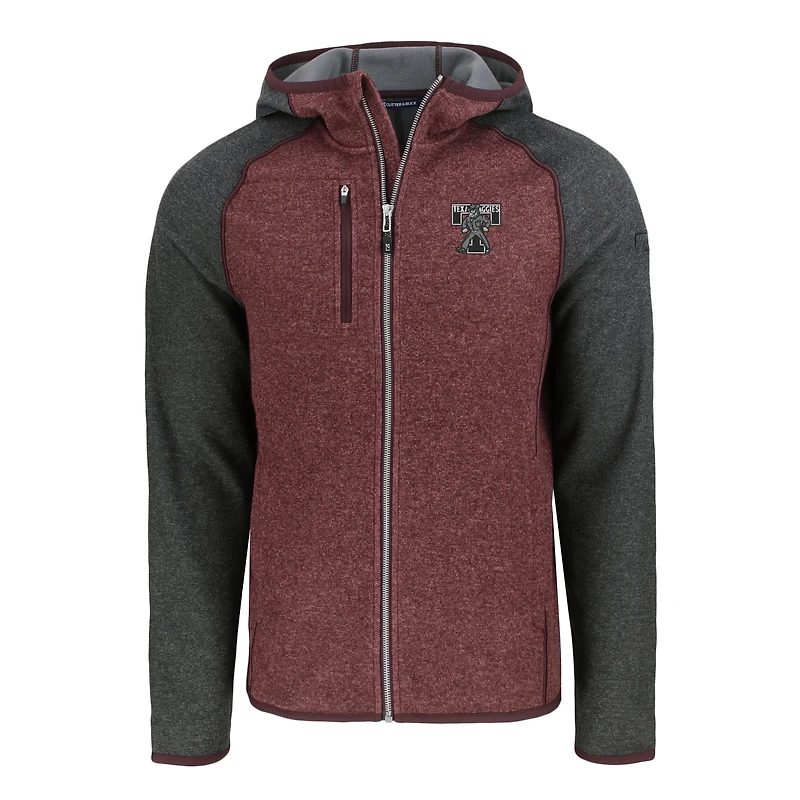 Men's Cutter & Buck  Heather Maroon/Heather Charcoal Texas A&M Aggies Vault Mainsail Full-Zip Raglan Hooded Jacket