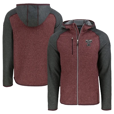 Men's Cutter & Buck  Heather Maroon/Heather Charcoal Texas A&M Aggies Vault Mainsail Full-Zip Raglan Hooded Jacket