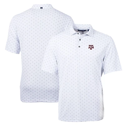Polo Cutter & Buck blanc pour homme Texas A&M Aggies, grandes tailles, en piqué écologique à motif carreaux recyclé Virtue, imprimé carreaux.