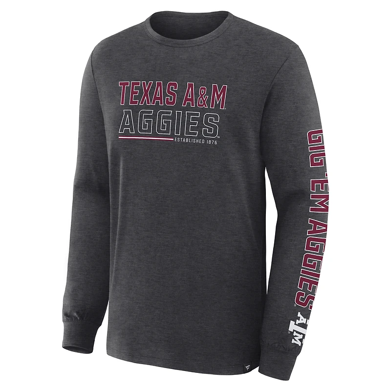 T-shirt à manches longues pour homme, couleur charbon, Texas A&M Aggies, Quad Fuel The Fire