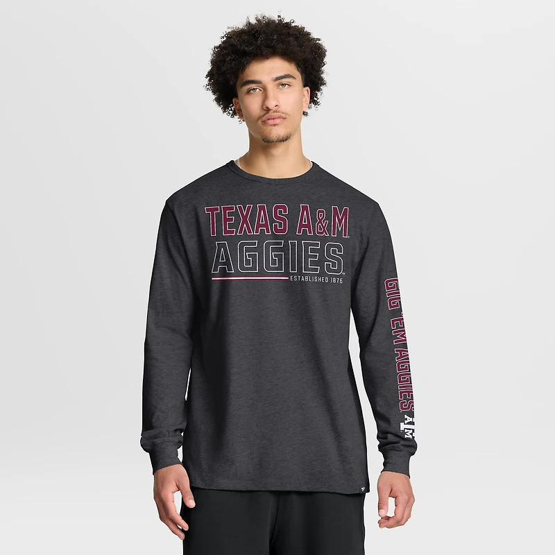 T-shirt à manches longues pour homme, couleur charbon, Texas A&M Aggies, Quad Fuel The Fire
