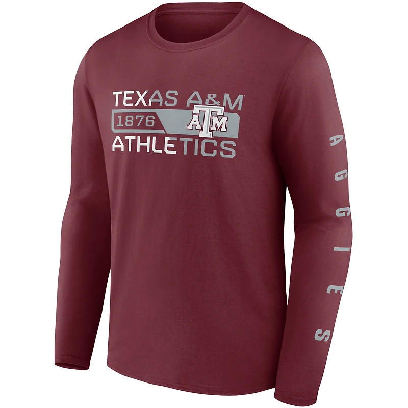 T-shirt à manches longues Fanatics Maroon Texas A&M Aggies Broad Jump 2-Hit pour hommes