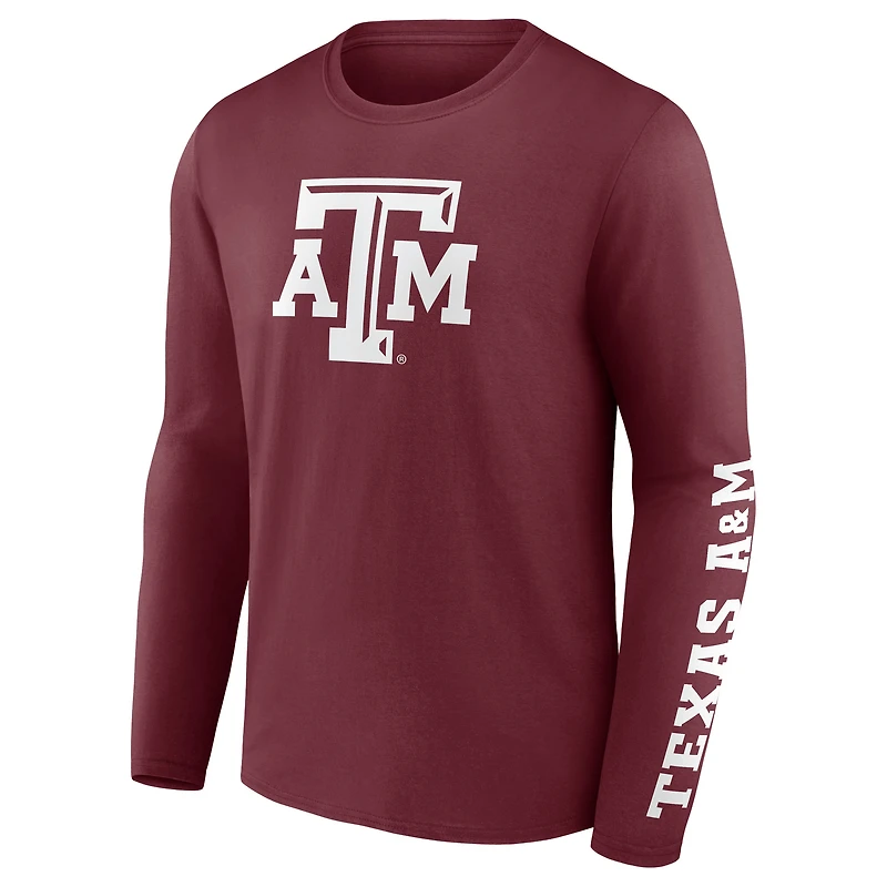 Men's Fanatics Maroon Texas A&M Aggies Double Time 2-Hit Long Sleeve T-Shirt
