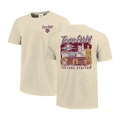 T-shirt pour homme Image One Natural Texas A&M Aggies Comfort Colors, motif campus dessiné à la main