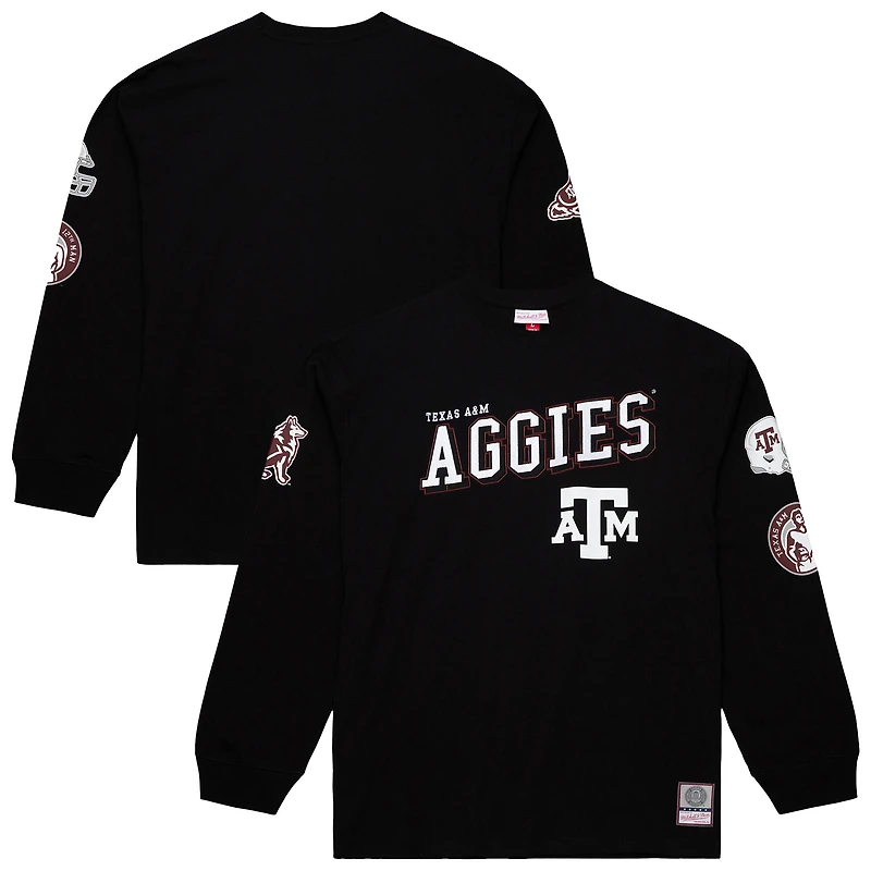 T-shirt à manches longues noir Mitchell & Ness pour homme, édition camp d'entraînement des Texas A&M Aggies