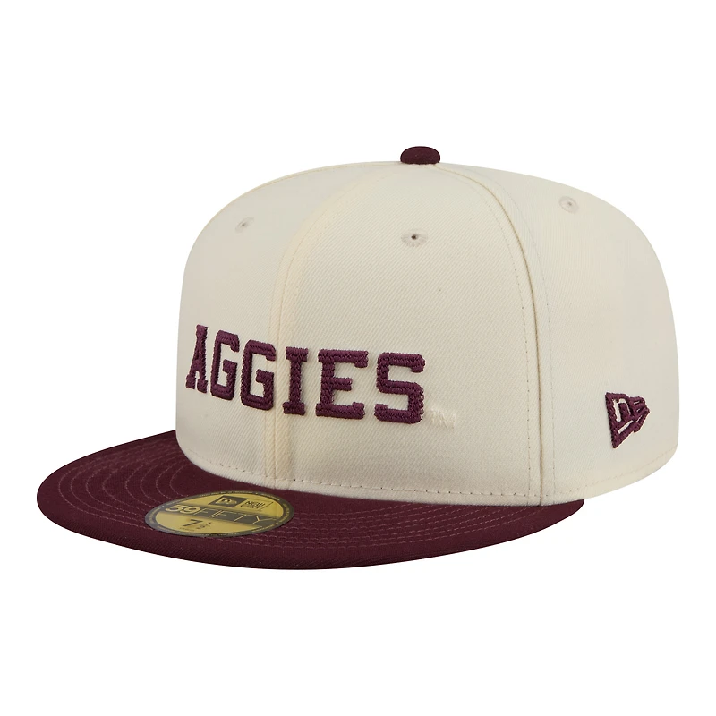 Casquette ajustée New Era 59FIFTY crème/bordeaux pour homme, logo Texas A&M Aggies.