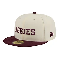 Casquette ajustée New Era 59FIFTY crème/bordeaux pour homme, logo Texas A&M Aggies.