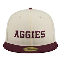 Casquette ajustée New Era 59FIFTY crème/bordeaux pour homme, logo Texas A&M Aggies.