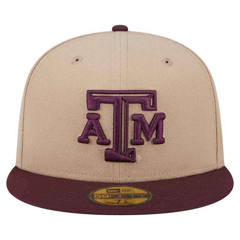 Casquette ajustée bicolore 59FIFTY kaki Texas A&M Aggies de New Era pour homme