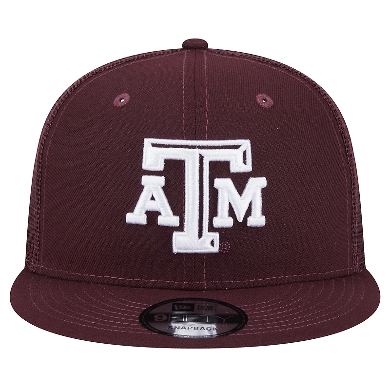 Casquette de camionneur à visière plate New Era 9FIFTY Texas A&M Aggies marron pour homme