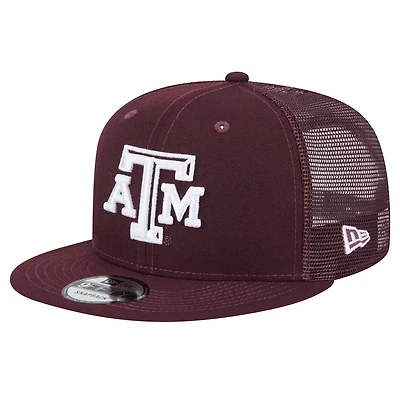 Casquette de camionneur à visière plate New Era 9FIFTY Texas A&M Aggies marron pour homme