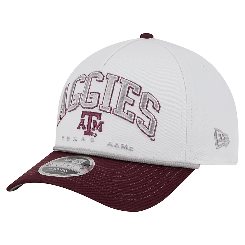 Men's New Era White/Maroon Texas A&M Aggies Arch Two-Tone Rope 9FORTY A-Frame M-Crown Adjustable Hat