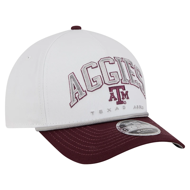 Men's New Era White/Maroon Texas A&M Aggies Arch Two-Tone Rope 9FORTY A-Frame M-Crown Adjustable Hat