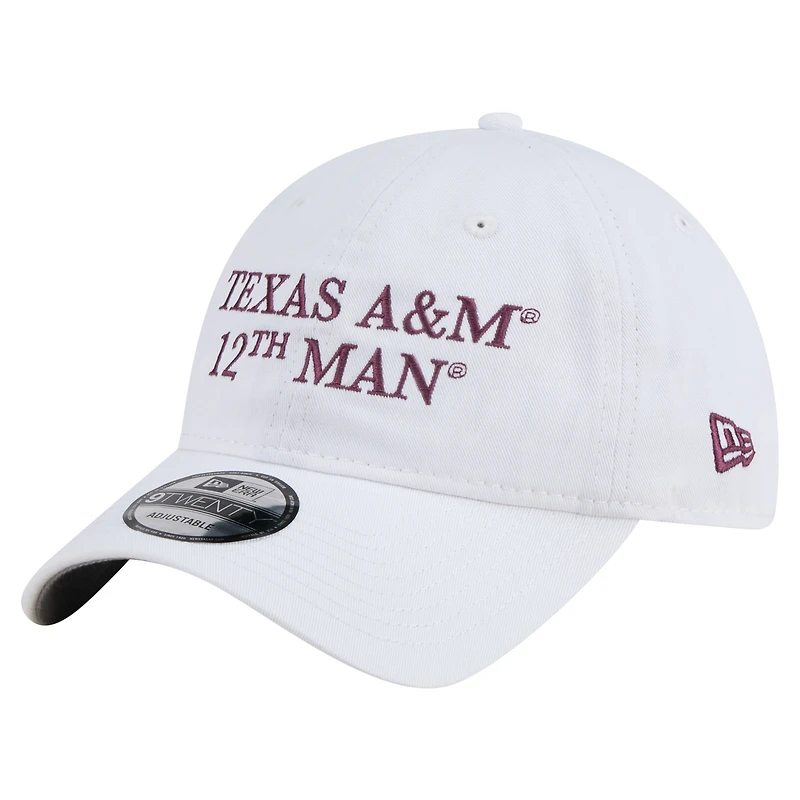Casquette ajustable 9TWENTY blanche New Era pour homme, Texas A&M Aggies