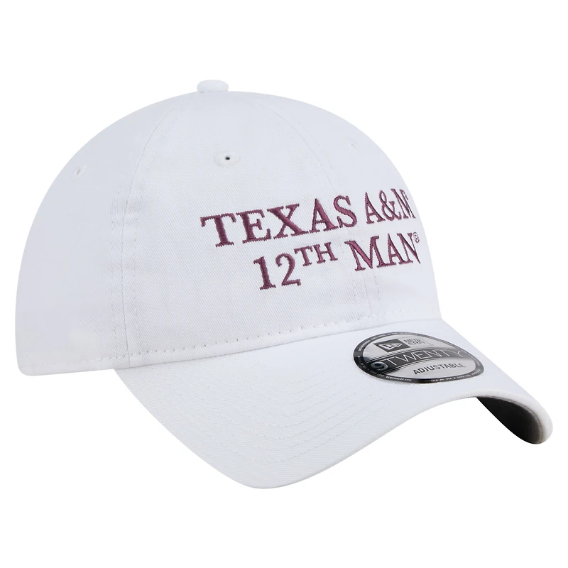 Casquette ajustable 9TWENTY blanche New Era pour homme, Texas A&M Aggies