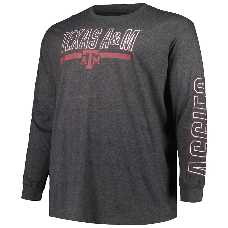 Profile Heather Charcoal Texas A&M Aggies Big & Tall T-shirt à manches longues avec image deux coups pour homme