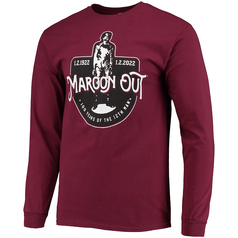 T-shirt à manches longues pour hommes Texas A&M Aggies 2022 Maroon Out 100 ans du 12e homme
