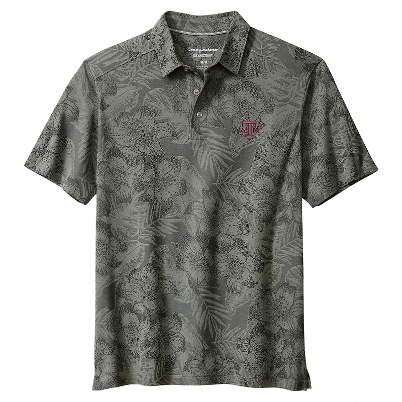 Polo Tommy Bahama gris Texas A&M Aggies Palm Fresco Hibiscus IslandZone® pour homme