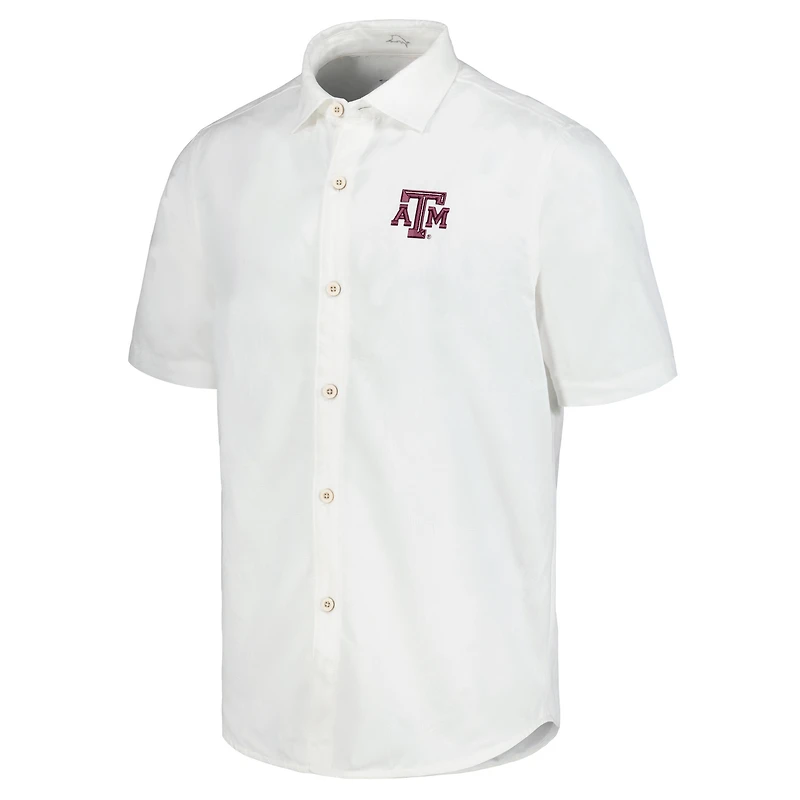 Men's Tommy Bahama White Texas A&M Aggies Coconut Point Palm Vista IslandZone Camp Button-Up Shirt