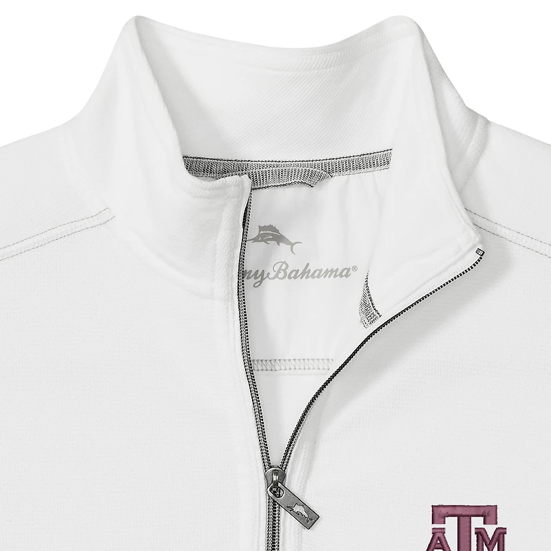 Veste Tommy Bahama blanche pour homme, Texas A&M Aggies, demi-zippée, Montego Bay