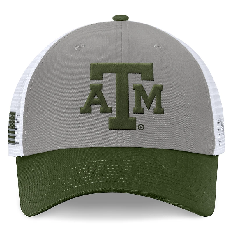 Casquette réglable pour hommes, haut du monde, gris/vert, Texas A&M Aggies OHT, badge d'appréciation militaire, camionneur