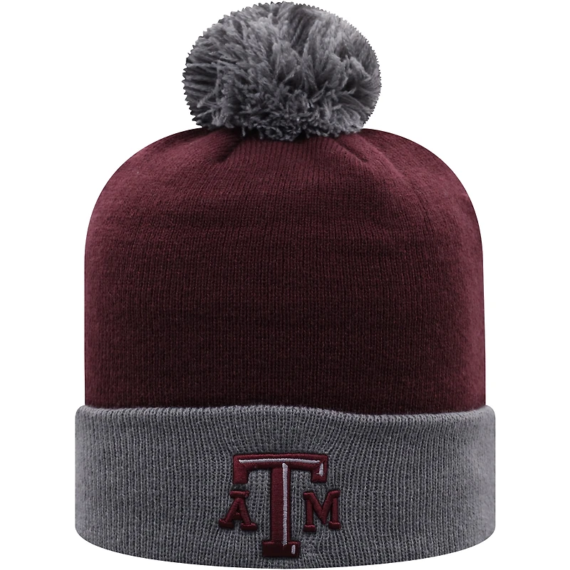 Men's Top of the World Maroon/Gray Texas A&M Aggies Core 2-Tone Cuffed Knit Hat with Pom
