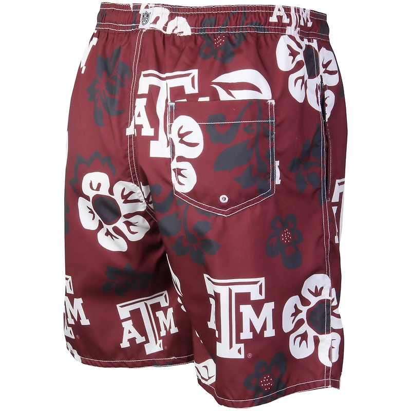 Men's Wes & Willy Maroon Texas A&M Aggies Floral Volley Logo Swim Trunks