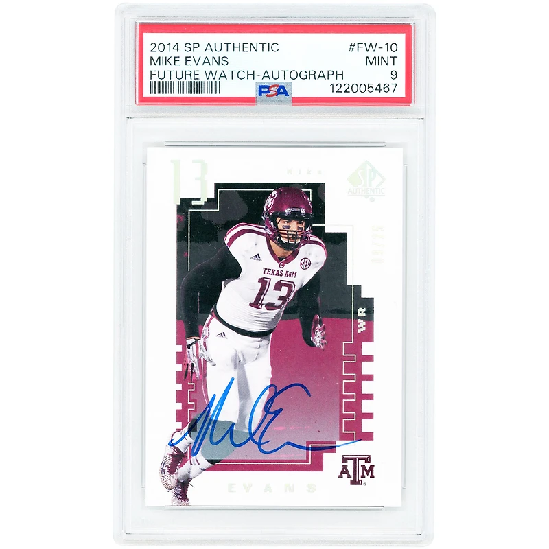 Carte autographiée de Mike Evans (Texas A&M Aggies) 2014 Upper Deck SP Authentic Future Watch #FW-10 #9/25, authentifiée par PSA (9 cartes).