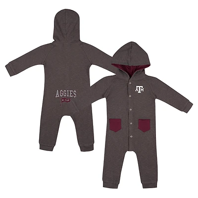 Newborn & Infant Colosseum Charcoal Texas A&M Aggies Zando-Zan Waffle Full-Snap Hooded Romper
