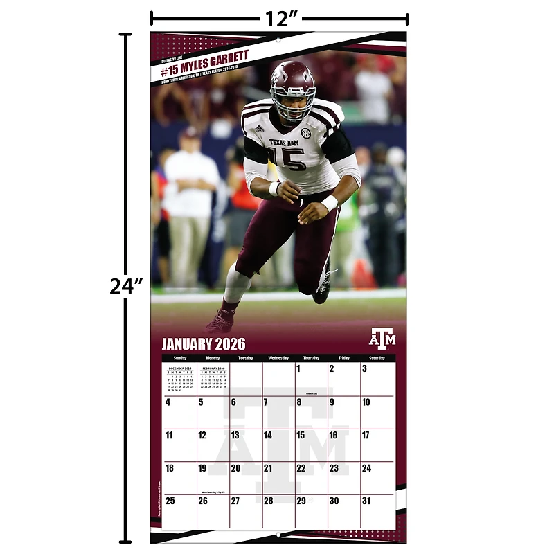 Texas A&M Aggies 12” x 12” 2026 Team Wall Calendar