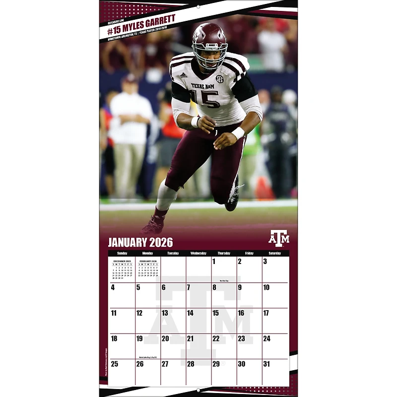 Texas A&M Aggies 12” x 12” 2026 Team Wall Calendar