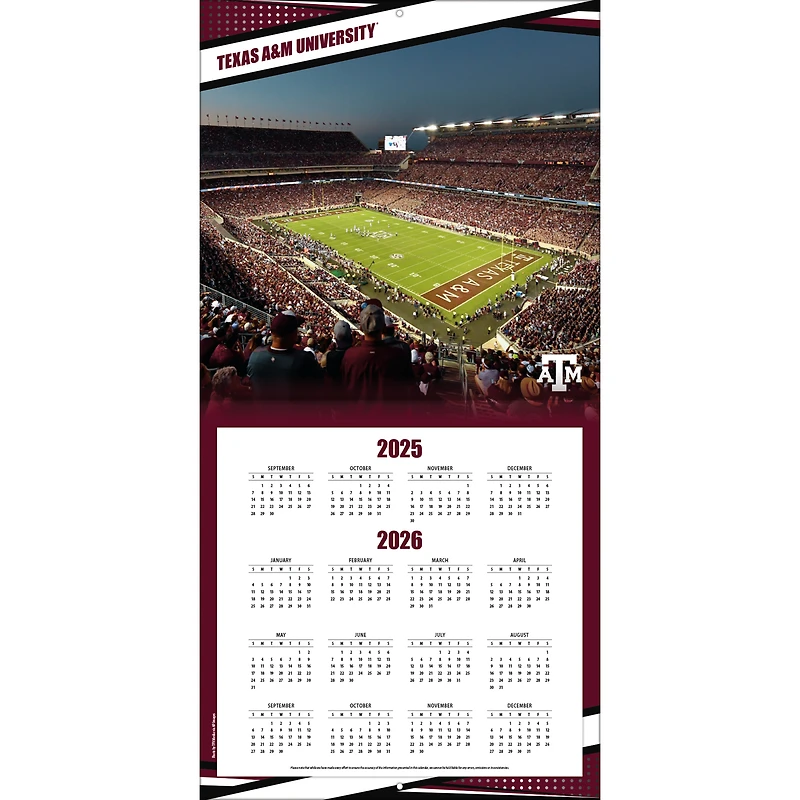 Texas A&M Aggies 12” x 12” 2026 Team Wall Calendar