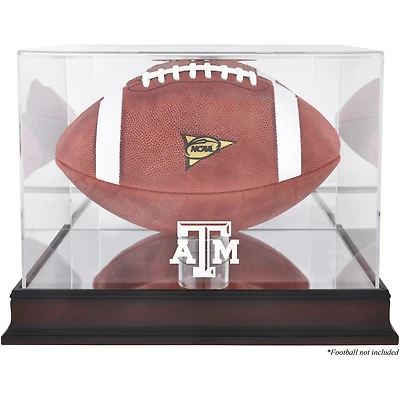 Vitrine de présentation du logo de football des Texas A&M Aggies avec base en acajou et dos en miroir