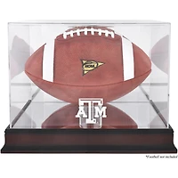 Vitrine de présentation du logo de football des Texas A&M Aggies avec base en acajou et dos en miroir