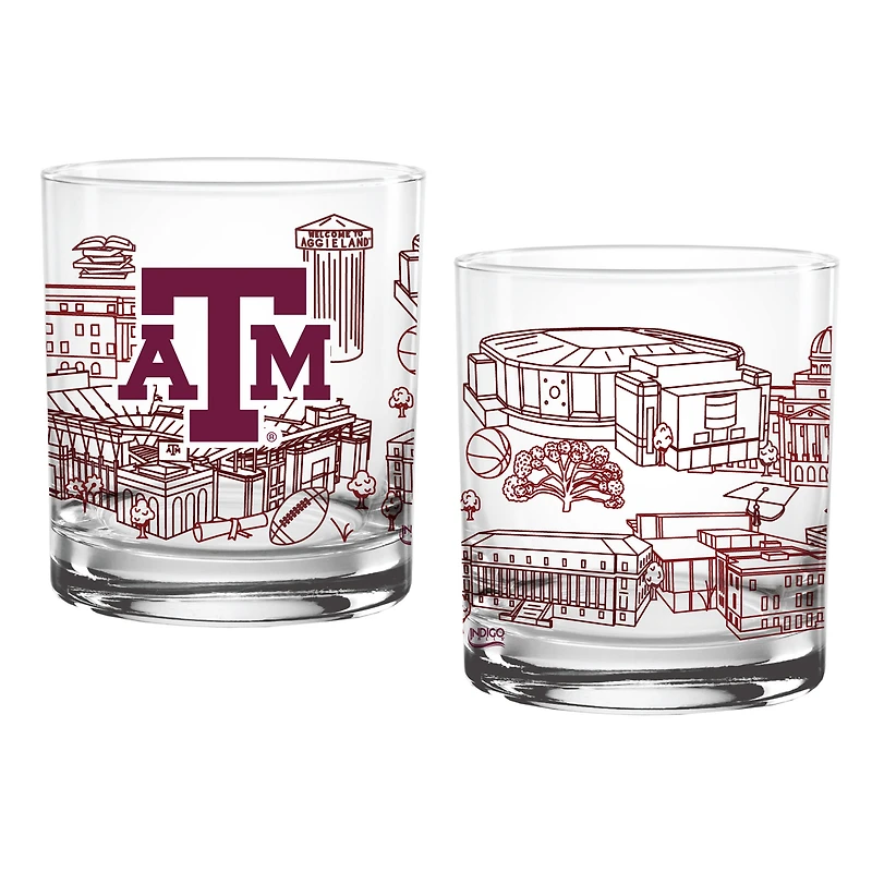 Texas A&M Aggies paquet de deux 14oz. Verre d’art de ligne de campus