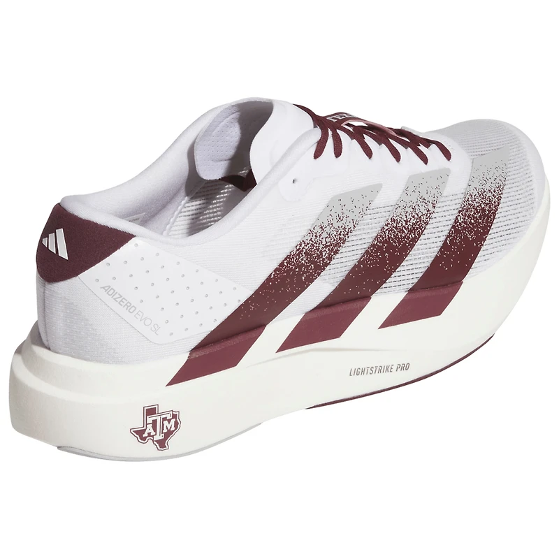 Chaussures de course unisexes blanches Adidas Texas A&M Aggies Adizero Evolution SL
