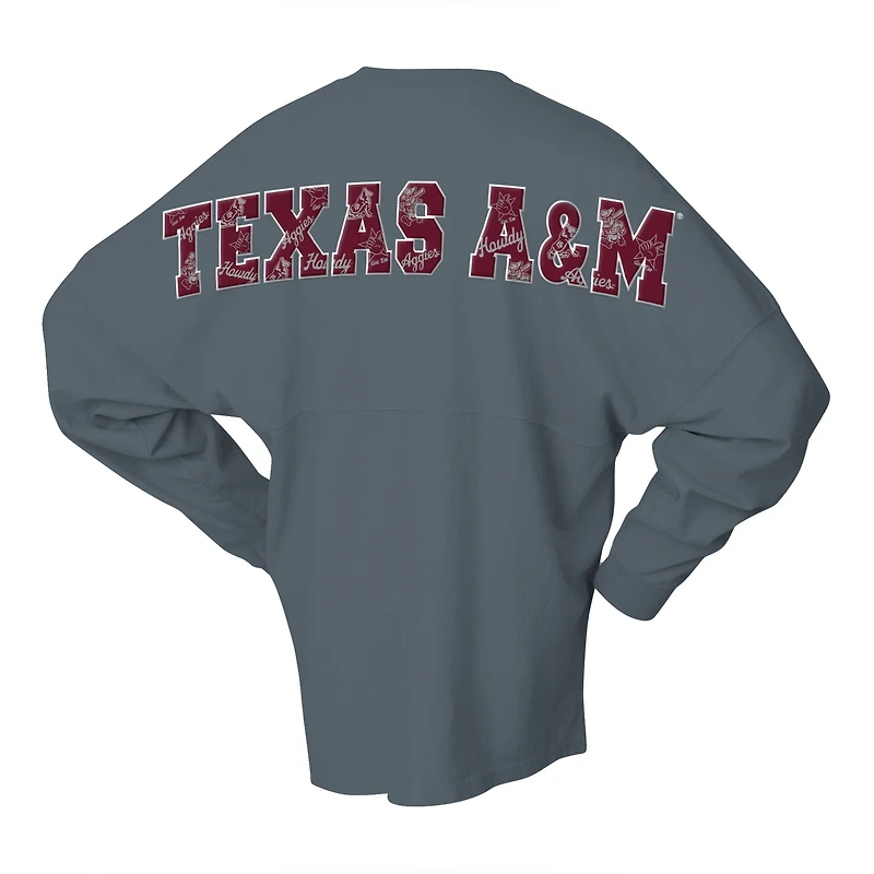 Unisex Spirit Jersey Gray Texas A&M Aggies Oversized Preppy Long Sleeve T-Shirt