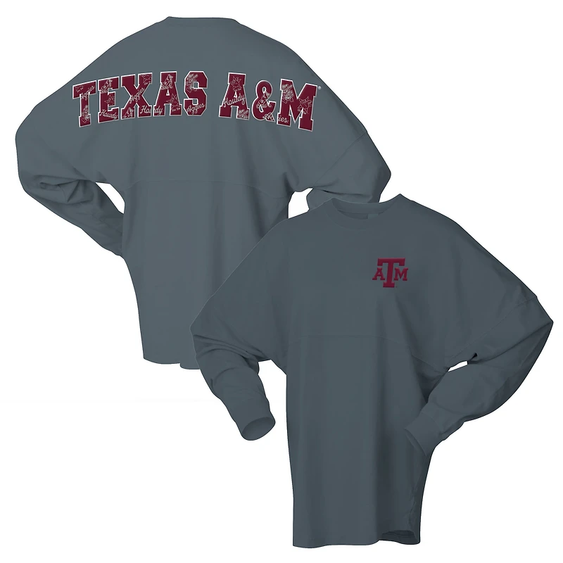 T-shirt unisexe à manches longues style preppy surdimensionné, gris, avec logo Spirit Jersey des Texas A&M Aggies