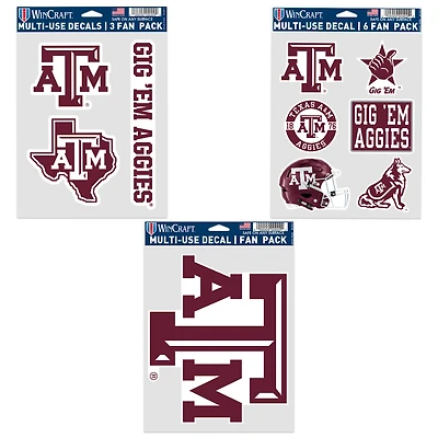 Lot de trois autocollants pour supporters des Texas A&M Aggies de WinCraft