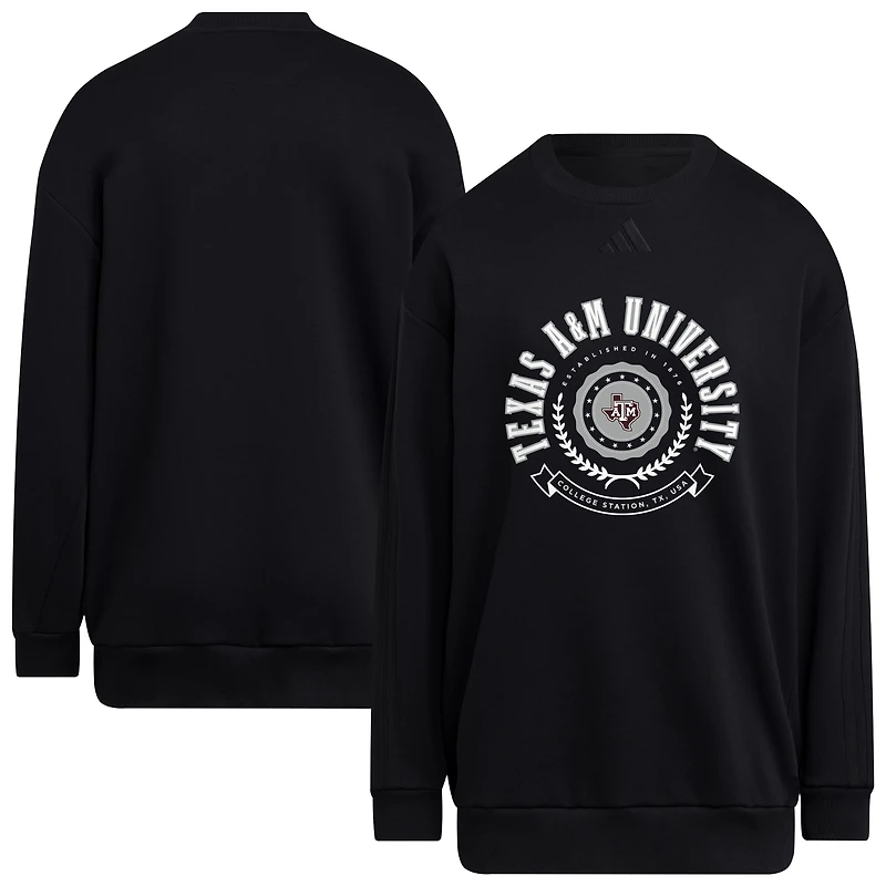 Women's adidas Black Texas A&M Aggies Oversized Crewneck Pullover