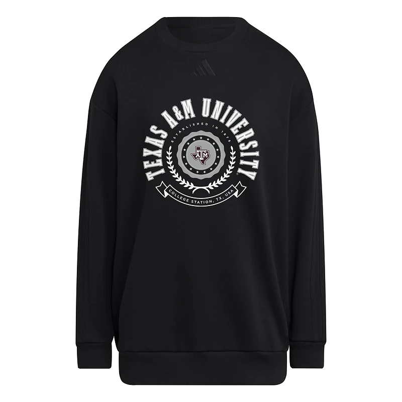 Women's adidas Black Texas A&M Aggies Oversized Crewneck Pullover