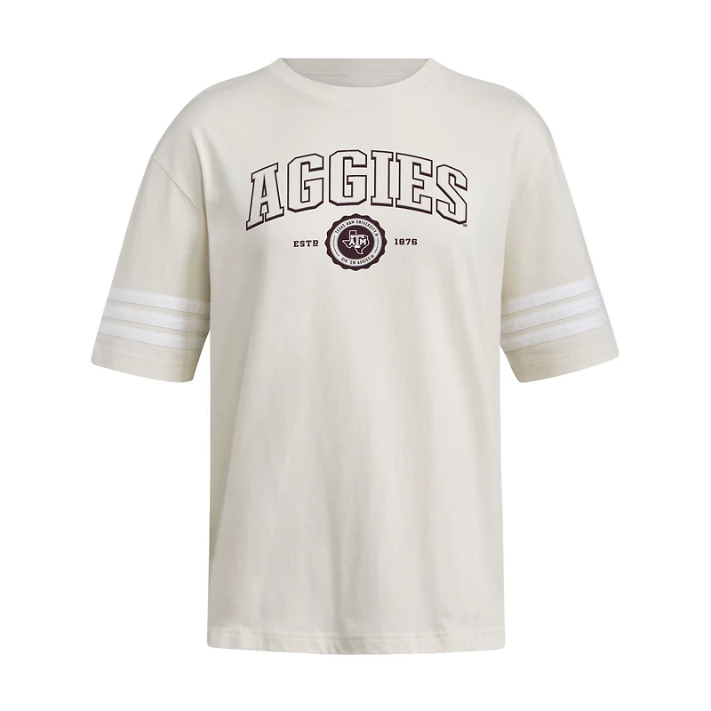 Women's adidas Cream Texas A&M Aggies Fashion Three-Stripes Oversized T-Shirt