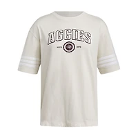 Women's adidas Cream Texas A&M Aggies Fashion Three-Stripes Oversized T-Shirt