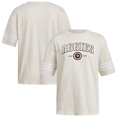 Women's adidas Cream Texas A&M Aggies Fashion Three-Stripes Oversized T-Shirt