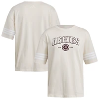 Women's adidas Cream Texas A&M Aggies Fashion Three-Stripes Oversized T-Shirt