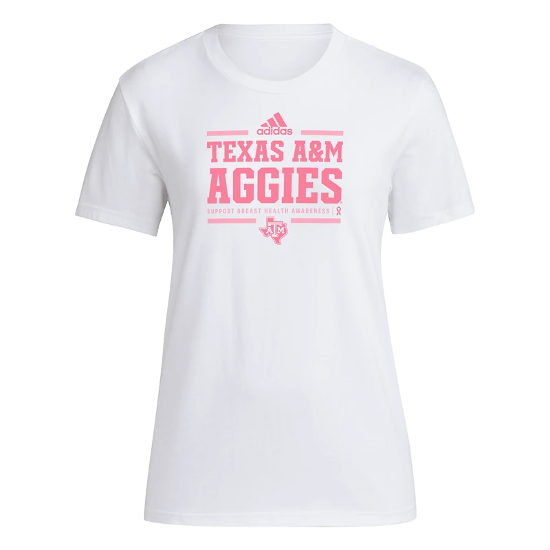 Women's adidas White Texas A&M Aggies 2024 Breast Cancer Awareness Pregame T-Shirt
